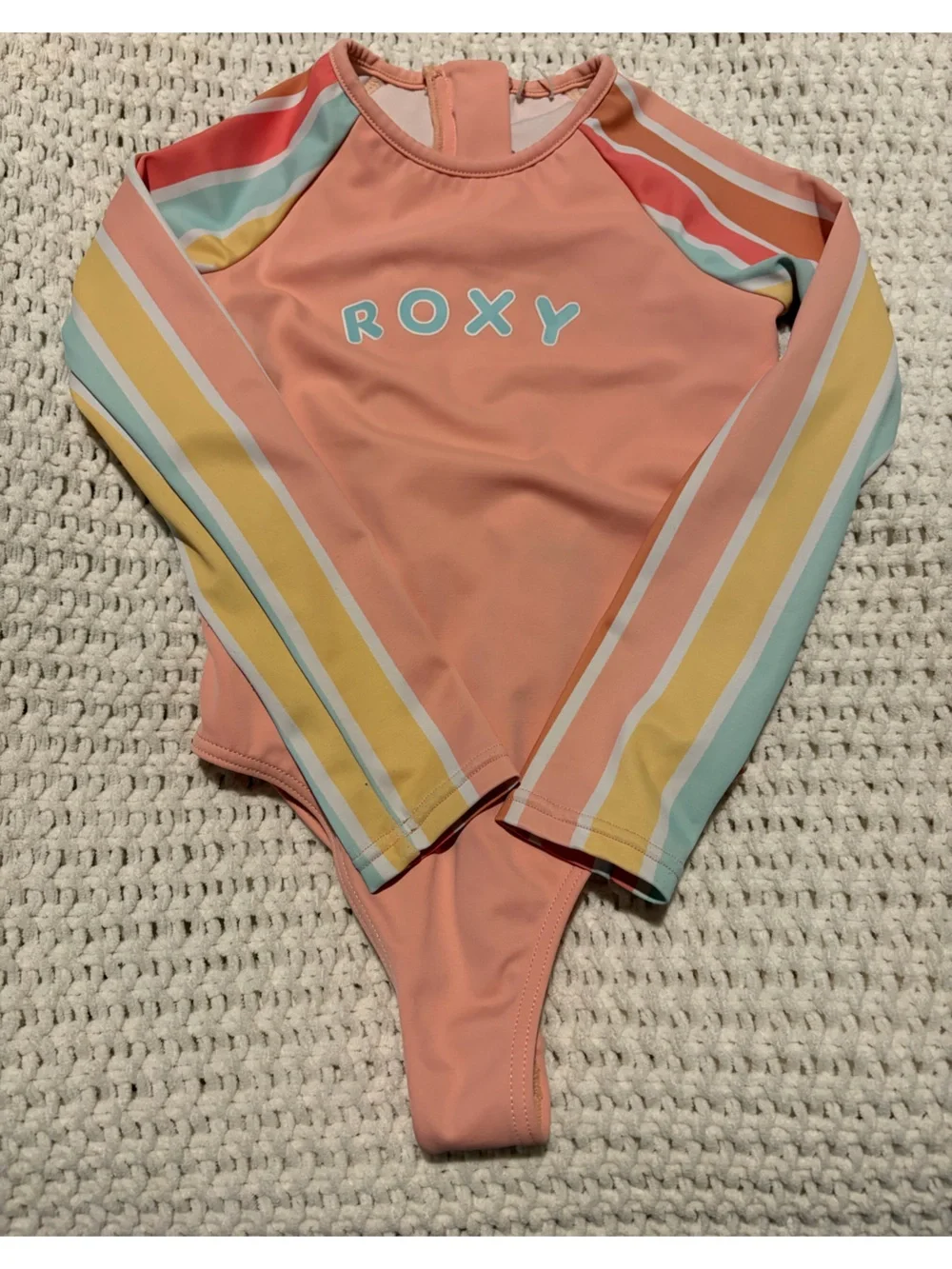 Roxy Girls Peach and Mint Stripe Swim Top